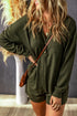 Brushed Ribbed Button Split V Neck Long Sleeve Romper